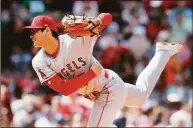  ?? Michael Dwyer / Associated Press ?? Los Angeles Angels' Shohei Ohtani pitches during the fourth inning against the Boston Red Sox on Thursday in Boston.