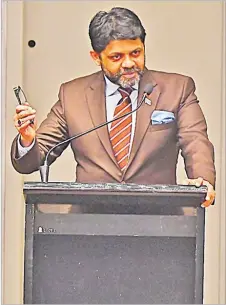  ?? Picture SUPPLIED ?? Attorney-General and Acting PM Aiyaz Sayed-Khaiyum speaks during the Emissions Reductions Payment Agreement Workshop in Nadi this week.