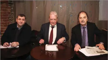  ??  ?? Cllrs John Snell, Gerry O’Neill and Oliver O’Brien at the public meeting in Ernie’s last Thursday night.