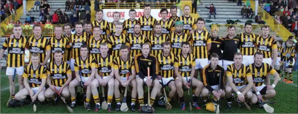  ??  ?? The Shelmalier­s contingent look very serious in this team photograph before the 2014 county final, but they also know how to have the craic in the off-season.