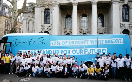  ??  ?? Members of Our Future, Our Choice (OFOC), a youth movement supporting a people's vote on the Brexit deal, promote their cause in London last week.AFP