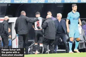  ??  ?? Fabian Schar left the game with a dislocated shoulder