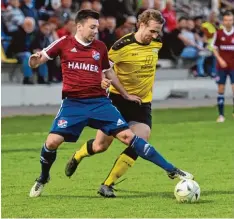  ?? Archivfoto: Marcus Merk ?? Kevin Hauke (links) wird dem TSV Hollenbach diesmal beim TSV Gersthofen (rechts Nicols Korselt) fehlen.