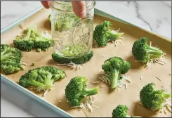  ?? (For The Washington Post/Tom McCorkle) ?? Use the bottom of a glass canning jar to smash the broccoli for Crispy Parmesan Smashed Broccoli