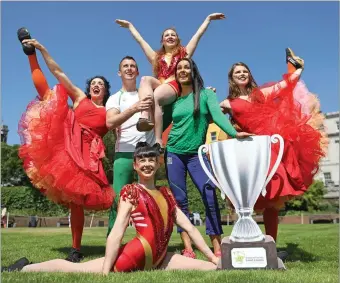  ??  ?? Olympic bronze medalist Rob Heffernan and his wife and coach Marian launching the inaugural National Lottery Good Causes Awards with members of the Fidget Feet aerial dance group.