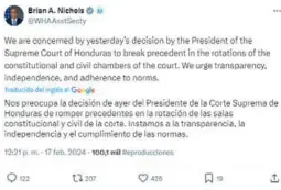  ?? ?? LLAMADO. Brian Nichols instó a actuar con transparen­cia, independen­cia y el respeto de las normas.