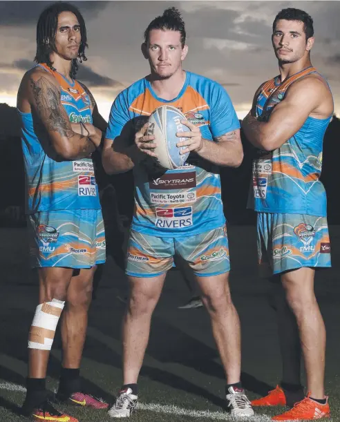  ??  ?? READY AND WAITING: Pride players Khan Ahwang, Sheldon Powe-Hobbs and Graham Clark. Picture: ANNA ROGERS