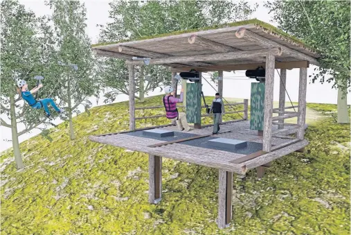  ??  ?? SKY-HIGH THRILLS: An artist’s impression of how the proposed zip-wire attraction on the banks of Loch Leven at Kinlochlev­en would look