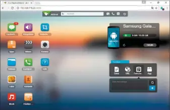  ??  ?? Mit der App Airdroid auf dem Smartphone können Sie über einen Rechner per Webbrowser auf die Dateien und einige Funktionen wie etwa die Kameras des Android-Geräts zugreifen.