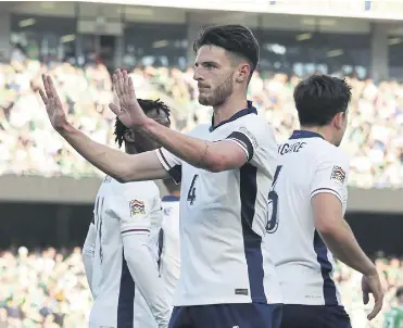  ?? ?? England’s Declan Rice refused to celebrate scoring his side’s opening goal against Republic of Ireland
