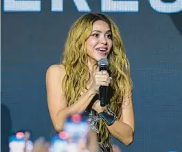  ?? MICHAEL LAUGHLIN/AP ?? Shakira celebrates the release of her new album, “Las Mujeres Ya No Lloran,” on March 22 in Florida.