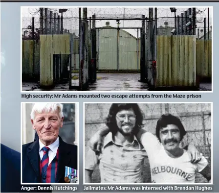  ??  ?? High security: Mr Adams mounted two escape attempts from the Maze prison Jailmates: Mr Adams was interned with Brendan Hughes Anger: Dennis Hutchings