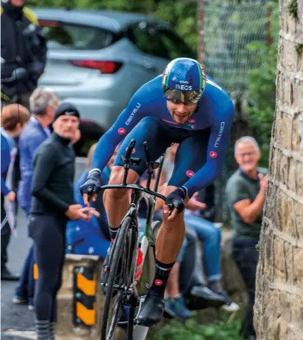  ??  ?? At the 2019 Worlds, Ganna finished third in the 55km-long time trial