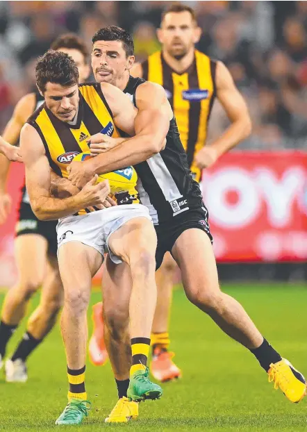  ??  ?? Isaac Smith reckons his Hawks still have a way to go before talking about AFL finals. Picture: GETTY IMAGES