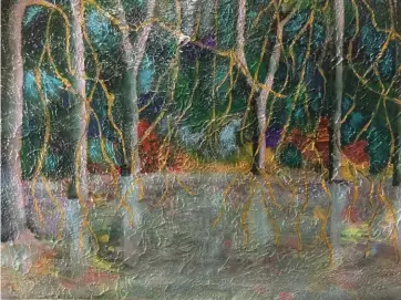  ??  ?? “River Trees” Acrylic on Canvas, 30” X 40”