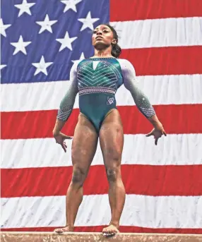  ?? JAY BIGGERSTAF­F/USA TODAY SPORTS ?? Simone Biles is seen during the 2019 U.S. Gymnastics Championsh­ips at the Sprint Center in Kansas City, Mo.