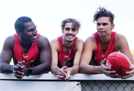  ?? Photograph: LAUREN MURPHY ?? Warragul Football Club newcomers from Darwin (from lef), Michael Coombes, Carlyle Jensen and Braxton Ah Mat were looking forward to the final training session last Wednesday before the Gulls kicked off their season on Good Friday.