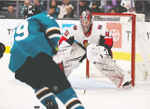  ?? ROSS CAMERON/USA TODAY SPORTS FILES ?? Sens goalie Craig Anderson first touched on the idea of playing without fans in the stands after a game against the Sharks in San Jose on March 7.
