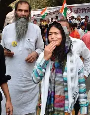  ?? — PTI ?? Activist Irom Sharmila takes part in a protest rally against the Union government at Jantar Mantar in New Delhi on Sunday.