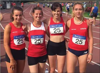  ??  ?? Kelly Breen, Nicola Welsh, Orla O’Connor and Amy McTeggart who ran for Louth in the National League in Santry.