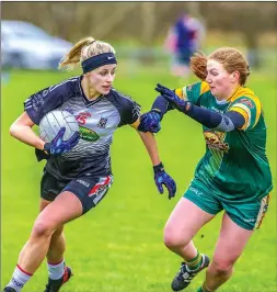  ??  ?? Sarah Reynolds wins this battle for possession at Cloonacool last Saturday. Pics: Tom Callanan.