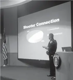  ?? Staff photo by Lori Dunn ?? ■ Texarkana, Ark., Police Officer Rick Cockrell discusses active-shooter scenarios and statistics Tuesday at the Police Department’s first Luncheon with the Law program.