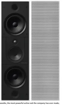  ??  ?? LEFT: The mighty B&amp;W DB1D subwoofer, the most powerful active sub the company has ever made; ABOVE: the square CCM8.5 D ceiling speaker (left) and the flagship CWM8.3 D shown with grille off and on.