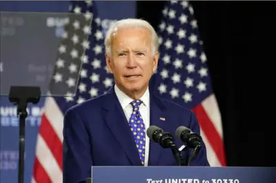  ?? Michelle V. Agins/New York Times ?? Democratic presidenti­al nominee and former Vice President Joe Biden speaks July 28 in Wilmington, Del.