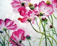  ??  ?? Regine Pabst setzt in ihrer Aquarellze­ichnung Blumen in Szene.