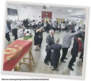  ??  ?? Mourners dancing during the funeral of David Browitt (below).