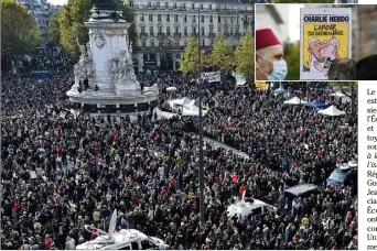  ??  ?? Une foule immense à Paris (ci-dessus, place de la République), Toulouse, Bordeaux, Marseille, Strasbourg... Hier, des dizaines de milliers de personnes se sont rassemblée­s un peu partout en France en hommage à Samuel Paty. (Photo AFP)