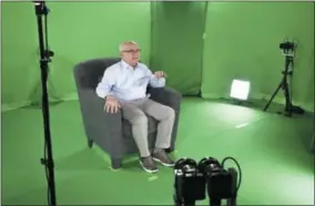  ?? MCGUIRE BOLES—ASSOCIATED PRESS ?? This August 2018photo shows Holocaust survivor Max Glauben sitting in an interactiv­e green screen room while filming a piece for the Dallas Holocaust Museum in Dallas. Glauben will be the latest to have his story recorded in such a way that generation­s to come will be able to ask his image questions. Glauben, who turns 91on Monday, had lost his mother, father and brother at the hands of the Nazis when U.S. troops rescued him while he was on a death march.