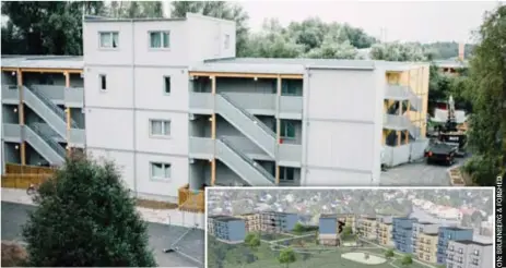  ??  ?? LIKNAR. De här bostäderna i Örby, Älvsjö, stod klara i fjol. Till höger: skissen på bostäderna i Beckomberg­a.