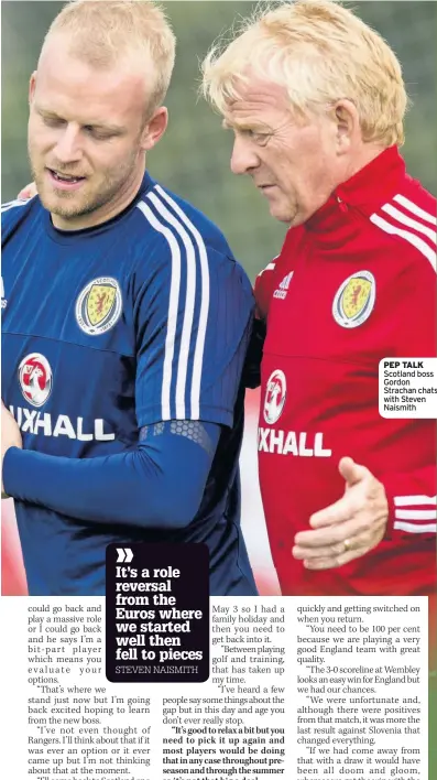  ??  ?? PEP TALK Scotland boss Gordon Strachan chats with Steven Naismith