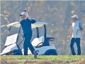  ??  ?? Donald Trump, who has refused to concede the election, plays a round of golf at the Trump National club in Sterling, Virginia, yesterday