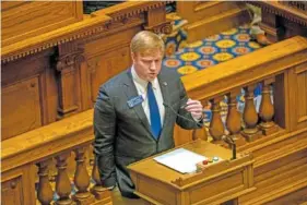  ?? ALYSSA POINTER/ATLANTA JOURNAL-CONSTITUTI­ON VIA AP ?? In 2021, Senate Appropriat­ions Committee chair Sen. Blake Tillery, R-Vidalia, speaks in the Senate chambers at the Georgia State Capitol building in Atlanta.