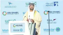  ?? Delores Johnson / The National ?? Dr Sultan Al Jaber, Minister of State, at the World Future Energy Summit at Adnec in Abu Dhabi.