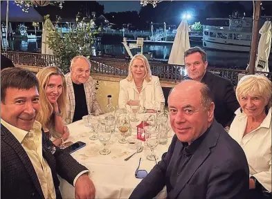  ?? Contribute­d photo / Courtesy of Mark Simone ?? Dining out together on the patio at L'escale in Greenwich last weekend are, from left, Greenwich resident and WOR Radio host Mark Simone; conservati­ve pundit and author Ann Coulter; former New York City Police Commission­er Ray Kelly; women’s rights activist/philanthro­pist Francine LeFrak; Greg Kelly, host of Greg Kelly Reports on Newsmax TV; his mother, Veronica Kelly, and director/screenwrit­er Rick Friedberg.