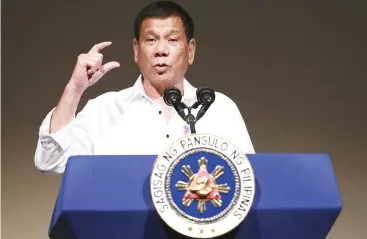  ??  ?? Philippine President Rodrigo Duterte delivers a speech in Tokyo in this file photo. (AP)