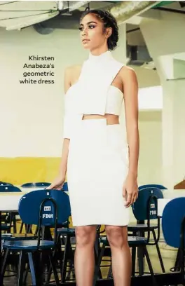  ??  ?? Khirsten Anabeza’s geometric white dress