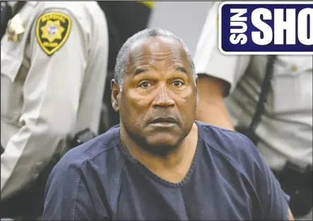  ?? AP ?? In this May 14, 2013, file photo, O.J. Simpson sits during a break on the second day of an evidentiar­y hearing in Clark County District Court in Las Vegas. The decorated football superstar and Hollywood actor, who was acquitted of charges he killed his former wife and her friend but later found liable in a separate civil trial, died on April 10.