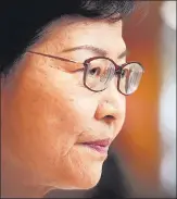  ?? AP/ FILE ?? Hong Kong Chief Executive Carrie Lam takes a question from a n
reporter during a press conference in Hong Kong.