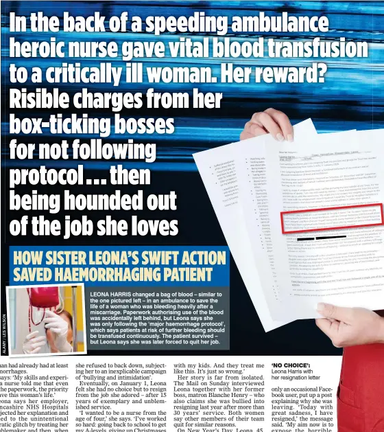  ??  ?? ‘NO CHOICE’: Leona Harris with her resignatio­n letter