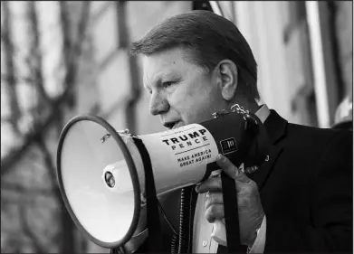  ?? LAS VEGAS SUN FILE (2021) ?? Former Assemblyma­n Jim Marchant addresses a crowd in front of the Nevada Capitol on March 4 in Carson City.