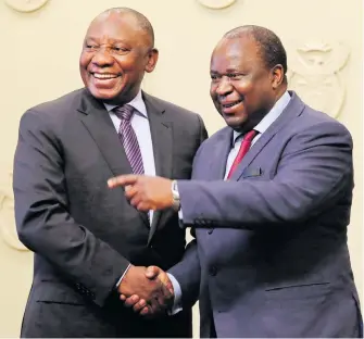  ?? Picture: Reuters ?? THERE IS HOPE. The lost years cannot be recovered, but there are signs the economic reality has finally dawned on those leading South Africa. President Cyril Ramaphosa and Finance Minister Tito Mboweni are seen here.