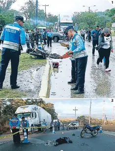  ?? FOTOS: ALEX PÉREZ ?? (1) en eln pe.ro eull un joven murió y su plrejl resultó ueri.l .e trlve.l.. (2) en ll ca-5 se pro.ujo otro inci.ente con sll.o sltll.