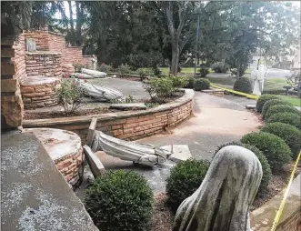  ?? HAMLIN / STAFF CHUCK ?? Several statues surroundin­g the Virgin Mary statue at Our Lady of the Immaculate Conception Catholic Church, 2300 South Smithville Road in Dayton, were discovered vandalized Wednesday morning.