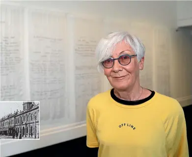  ?? KAVINDA HERATH/STUFF ?? Poet Cilla McQueen at an exhibit showcasing her poem and Adrienne Martyn’s photograph­s about Bluff’s Club Hotel (inset).