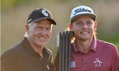  ?? Photograph: Alex Goodlett/LIV Golf/Getty Images ?? Cameron Smith (right) poses with Greg Norman, CEO of LIV Golf, after winning the individual title at Rich Harvest Farms last month.