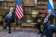  ?? Doug Mills/The New York Times ?? President Joe Biden and Russian President Vladimir Putin meet June 16 in Geneva. A Russian group, called REvil, short for “Ransomware evil,” is believed responsibl­e for the attack that brought down one of America’s largest beef producers.